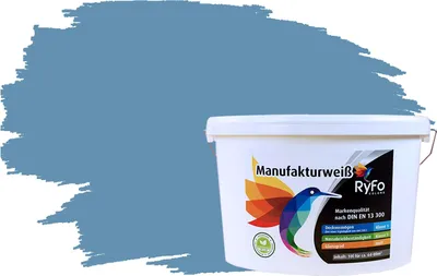 Produktbild von RyFo Colors Bunte Wandfarbe Manufakturweiß Pastellblau 10l - weitere Grau Farbtöne und Größen erhältlich, Deckkraft Klasse 1, Nassabrieb Klasse 1