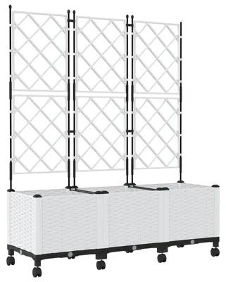 Produktbild von vidaXL Pflanzkübel mit Spalier und Rädern 3 stk. Weiß PP