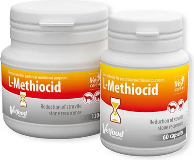 Zdjęcie produktu dla VetFood L-Methiocid – suplement wspomagający funkcjonowanie układu moczowego u psów i kotów, 120 kapsułek