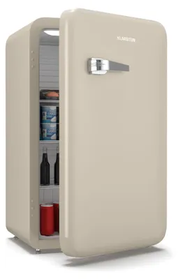 Image de Klarstein Audrey Evo 90L Mini Frigo - Rétro, Silencieux 40 dB, Thermostat Réglable, Porte Réversible, Petit Frigo de Chambre, Bureau, Crème
