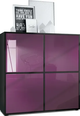 Produktbild von Vladon Highboard Cuba V2 Schrank 104 x 105,5 x 35,5 cm Sideboard mit 8 Fächern,  Germany, Korpus in Schwarz matt / Fronten in Brombeer Hochglanz