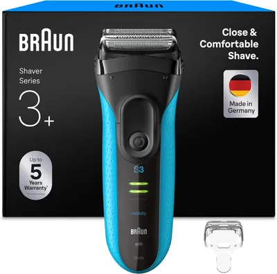 Produktbild von Braun Series 3+ Rasierer Herren Elektrisch, Elektrorasierer, 3 Flexible Klingen, Rasierapparat, Effizienter MicroComb Mitteltrimmer, Präzisionstrimmer, Nass- & Trockenrasierer für Männer, 3040si, Blau