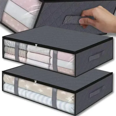 Produktbild von Organizer-Set 2-teilig, Garderobentasche für Bettwäsche, Kleidung, groß grau