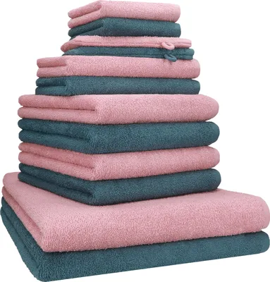 Produktbild von Betz Berlin Handtuch-Set 12-teilig – 100% Baumwolle –® -360g/m²–Duschtücher, Handtücher, Gästetücher, Waschhandschuhe Farbe Lotus - taubenblau