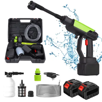 Produktbild von Akku Hochdruckreiniger, 45BAR Tragbarer Hochdruckreiniger mit 88VF 2x 1500mAh Akkus, 6-in-1 Düse, 5M Schlauch für Auto, Terrasse, Garten, Zaun, Pool