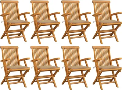 Produktbild von Gartenstühle mit Beigen Kissen 8 Stk. Massivholz Teak