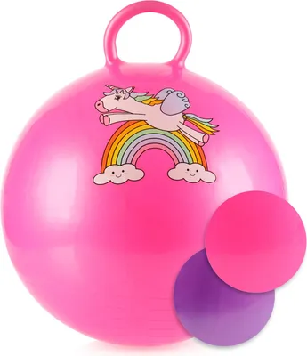 Produktbild von com-four® Hüpfball mit Einhorn-Motiv Ø 43 cm - Aufblasbarer Sprungball