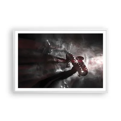 Produktbild von Gerahmtes Poster - Weißer Rahmen - Musiker Saxophonist Schwarz - 91,5x61 cm - Wand Bild - Wanddeko - Wandbilder - Wandposter - Bilderrahmen - Bilder - Kunstdruck - Wandbild - P2WAA91x61-4276