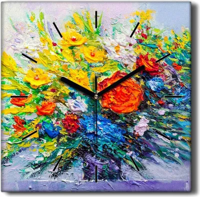 Produktbild von Coloray Hodiny Unikátní 30x30 cm  Tiché hodiny Pro obývací pokoj a kuchyň Nástěnné hodiny Plátno Černé ručičky hodin - Malování květin