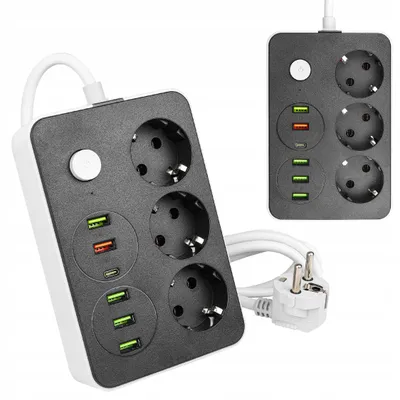 Produktbild von MasterLED Steckdosenleiste Remo 3-fach mit USB-C, 5 USB-A, Schalter, 2 m