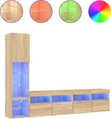 Produktbild von vidaXL 4-tlg. Wohnwand mit LED-Beleuchtung Sonoma-Eiche Holzwerkstoff