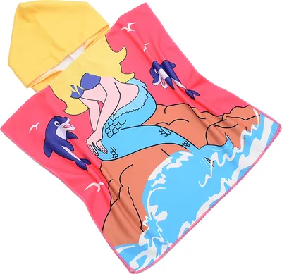 Produktbild von FEBE Badeponcho Kinder Nixe und Delfine Badetuch Mit Kapuze Bademantel für Kleinkind