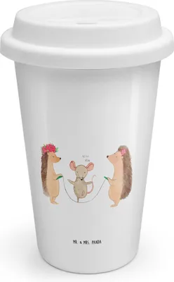 Produktbild von Mr. & Mrs. Panda Thermobecher To Go Igel Seilhüpfen - Weiß - Geschenk, Coffee Becher, Seilspringen, Lustige Sprüche, ToGo Kaffeebecher, Kinder, Kindergarten, Maus