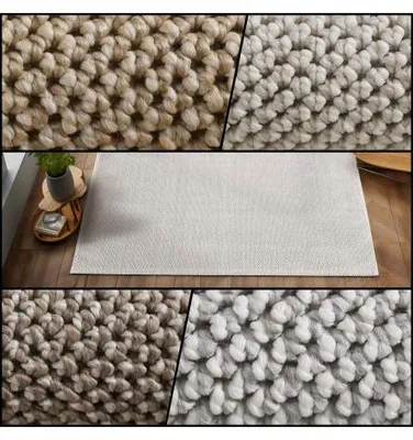 Produktbild von Moderner, natürlich gewebter Schlingenteppich für Wohnzimmer, Schlafzimmer und Esszimmer 120 x 170 cm Beige