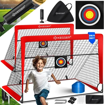 Produktbild von KESSER® Fussballtor 2er Set | Tolles Fußball Geschenk für Kinder, Indoor und Outdoor Garten : Antirutsch - Inkl. Fußball Trainingszubehör: Hütchen, Zielscheibe, Sporttasche, Ballpumpe