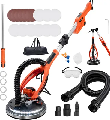 Produktbild von VEVOR Trockenbauschleifer 950 W, Deckenschleifer mit 255 mm Schleifteller, Langhalsschleifer mit 1000–2300 U/min Drehzahl, Doppelwandiger LED, Ausziehbarem Griff, 15 Schleifscheiben, Staubschlauch