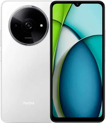 A white Xiaomi Redmi A3X smartphone is shown from the back and front.