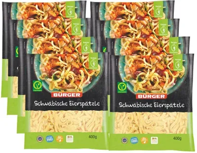 Produktbild von BÜRGER Schwäbische Eierspätzle – Original Traditionelle Spätzle mit hohem Ei-Anteil, aromatisch & bissfest 8 x 400 g Beutel