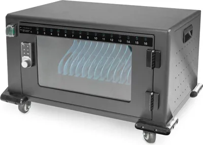 Produktbild von DIGITUS Mob.Ladeschrank Tablets 16x14" inkl. Laufrollen,schw