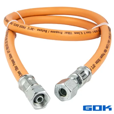 Produktbild von GOK Gummi - Schlauchleitung Gas G1/4 LH-ÜM x RVS Ø 8 mm, Länge 400 mm, max. 10 bar DVGW
