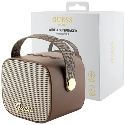 Zdjęcie produktu dla Guess Głośnik Bluetooth Guwsb2P4Smw Speaker Mini Brązowy/Bown 4G Leather Script Logo With Strap