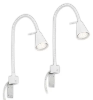 Produktbild von 2er Set LED Leselampe mit Schalter, schwenkbar, GU10, eckig, warmweißes Licht, Wandleuchte, Wandlampe, Bettlampe, Lampe Bett, Leselicht, 40,3cm, Weiß