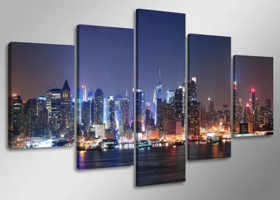 Obrázek produktu pro Obraz na plátně New York Skyline 5-dílný 160x80 cm zarámovaný