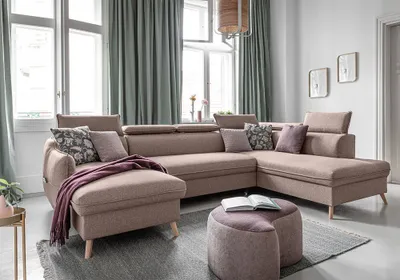 Image de MIUFORM Sweet Harmony - Canapé d'angle avec fonction lit et coffre de lit U-FORM DROITE - 321x208cm - Beige - Canapé-lit Canapé