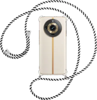 Produktbild von Handykette Backcover-Schutzhülle mit Band (Metall silberfarben) für Realme 11 Pro (6.7'') - schwarz/weiß gestreift
