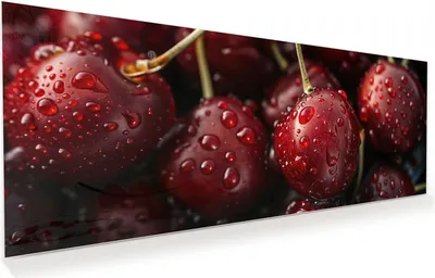 Produktbild von Glasbild 100x40cm in XXL für Wohnzimmer, Schlafzimmer Motiv Reife Kirschen