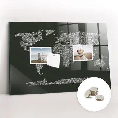 Obrázok produktu pre Magnetická tabuľa na stenu - Memo Tabuľa Sklenená - vrátane 5 magnetov - 60x40 cm - Názvy kontinentov