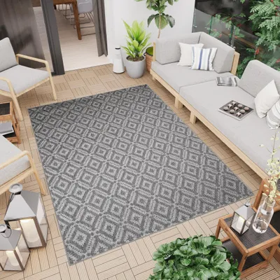 Produktbild von Koberec venkovní vnitřní tmavě šedá mřížka plochá vazba sisal vzhled balkon terasa 140 x 200 cm