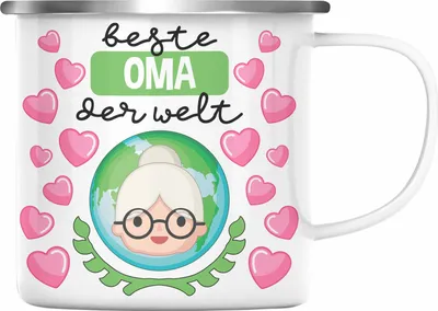 Produktbild von Trendation - Für Die Beste Oma Der Welt Emaille Tasse Geschenk Geschenkidee Von Enkel Enkelin (Silber)