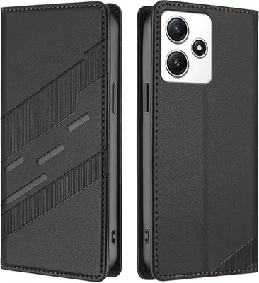 Image de Etui pour Xiaomi Redmi 12 / Poco M6 Pro 5G, étui portefeuille en cuirPolyuréthaneavec fente pour cartes et fonction stand Schwarz