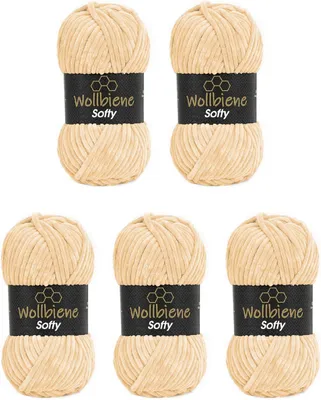 Produktbild von Chenille Wolle zum Häkeln, 5 x 100 g, 500 g, Farbe Blush 20, für Babydecken