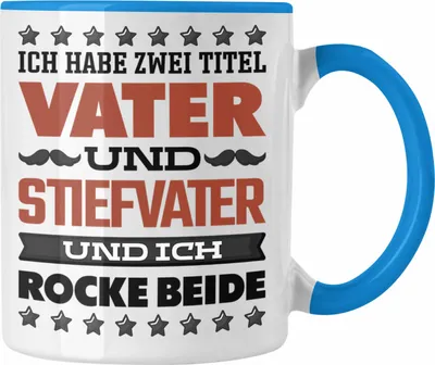 Produktbild von Trendation - Stiefvater Tasse Geschenk Stiefpapa Lustiger Spruch Geschenkidee Bonus Papa Vatertag Ich Habe 2 Titel (Blau)