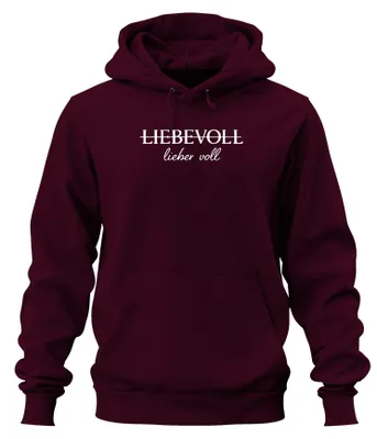 Produktbild von Liebevoll lieber voll Spruch Wortspiel Lustig Geschenk Hoodie Kapuzenpullover, Burgundy, L
