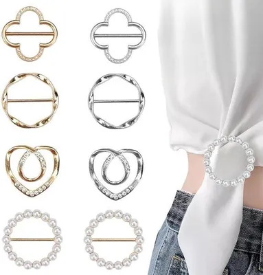 Productafbeelding van 8 stuks sjaalklemmen met parels – Ronde sjaalklemmen – Klemmen voor T-shirts en stropdassen – Metalen ringklemmen – Accessoires voor dameskleding – Decoratieve metalen accessoires