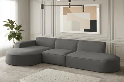 Produktbild von Ecksofa Designersofa PALMA in Stoff Opera Velvet Steel Ottomane Links