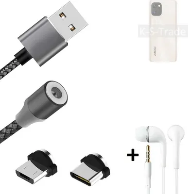 Produktbild von K-S-Trade® Hochwertiges Magnet-Lade-kabel Sync-Kabel Daten-Kabel + Kopfhörer kompatibel mit UMIDIGI Power 7S mit USB-Typ-C-Anschluss und