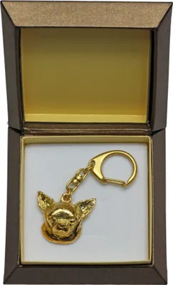Produktbild von Chihuahua Kurzhaar - Vergoldeter Schlüsselanhänger mit Hund in Geschenkbox, Handtaschen-Dekoration, Luxus-Accessoire der Marke Art-Dog