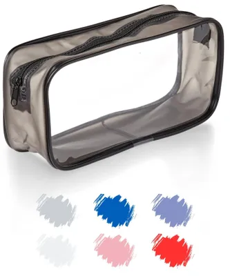 Productafbeelding van Groot, zwart, transparant etui van PVC, geschikt voor vrouwen, studenten, school, als make-up tas, voor pennen, voor de universiteit en het kantoor.