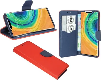 Zdjęcie produktu dla Etui książkowe "Fancy" do HUAWEI MATE 30 PRO Etui na telefon komórkowy Etui portfelowe Pokrowiec ochronny z funkcją podstawki, miejsce na kartę czerwono-niebieski