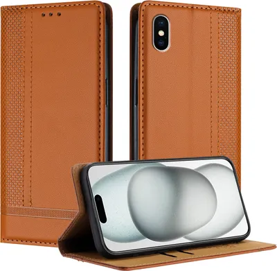 Produktbild von Handyhülle für iPhone XS /iPhone X Leder Flip Klappbare Schutzhülle mit Standfunktion Braun