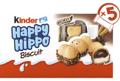 Zdjęcie produktu dla Kinder Happy Hippo o smaku kakaowym, chrupiący wafel z kremem kakaowym, 104g