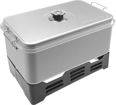 A silver smoker box with a black base, shown from a slightly elevated front-left angle against a white background.