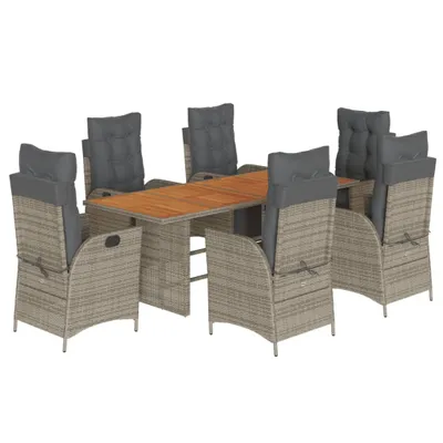 Produktbild von 7-tlg. Garten-Essgruppe mit Kissen Grau Poly Rattan
