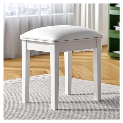 Produktbild von Schminkhocker aus Holz, gepolstert, für Make-up, Klaviersitz, Make-up-Bank, Weiß