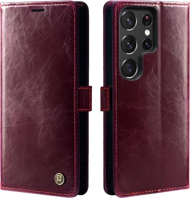 Produktbild von Handyhülle für Samsung Galaxy S23 Ultra Kunstleder Flip Vintage Cover Hülle RFID Schutz Case Kartenfach Farbe: Weinrot