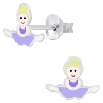 Produktbild von Kinder Ohrringe Silber 925 Ohrstecker Ballerina Lila